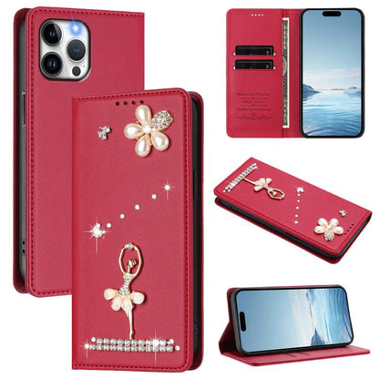 Ballet Girl Diamond Studded RFID Vegan Leather Phone Case, For iPhone 13 Pro, For iPhone 12 / 12 Pro, For iPhone 12 Pro Max