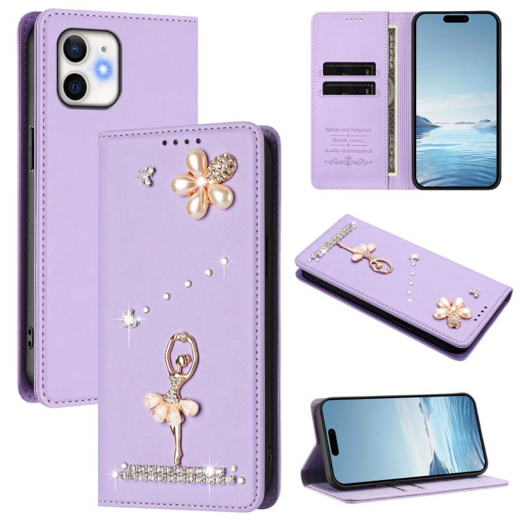 Ballet Girl Diamond Studded RFID Vegan Leather Phone Case, For iPhone 13 Pro, For iPhone 12 / 12 Pro, For iPhone 12 Pro Max