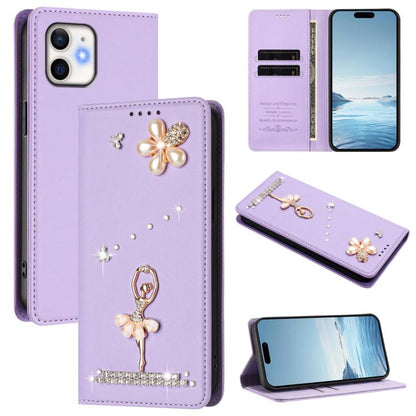 Ballet Girl Diamond Studded RFID Vegan Leather Phone Case, For iPhone 13 Pro, For iPhone 12 / 12 Pro, For iPhone 12 Pro Max