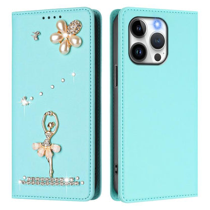Ballet Girl Diamond Studded RFID Vegan Leather Phone Case, For iPhone 13 Pro, For iPhone 12 / 12 Pro, For iPhone 12 Pro Max