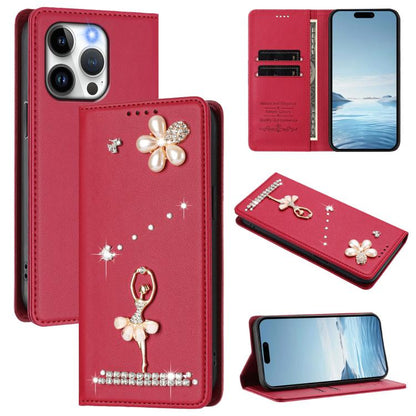 Ballet Girl Diamond Studded RFID Vegan Leather Phone Case, For iPhone 13 Pro, For iPhone 12 / 12 Pro, For iPhone 12 Pro Max