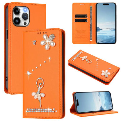Ballet Girl Diamond Studded RFID Vegan Leather Phone Case, For iPhone 14 Pro, For iPhone 14 Pro Max, For iPhone 13 Pro Max