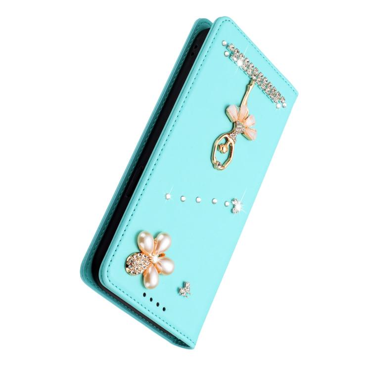Ballet Girl Diamond Studded RFID Vegan Leather Phone Case, For iPhone 14 Pro, For iPhone 14 Pro Max, For iPhone 13 Pro Max