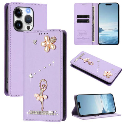 Ballet Girl Diamond Studded RFID Vegan Leather Phone Case, For iPhone 14 Pro, For iPhone 14 Pro Max, For iPhone 13 Pro Max