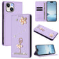 Ballet Girl Diamond Studded RFID Vegan Leather Phone Case, For iPhone 15, For iPhone 14 Plus, For iPhone 14 / 13