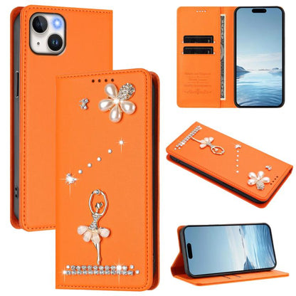 Ballet Girl Diamond Studded RFID Vegan Leather Phone Case, For iPhone 15 Pro Max, For iPhone 15 Pro, For iPhone 15 Plus
