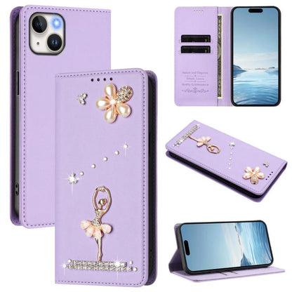Ballet Girl Diamond Studded RFID Vegan Leather Phone Case, For iPhone 15 Pro Max, For iPhone 15 Pro, For iPhone 15 Plus