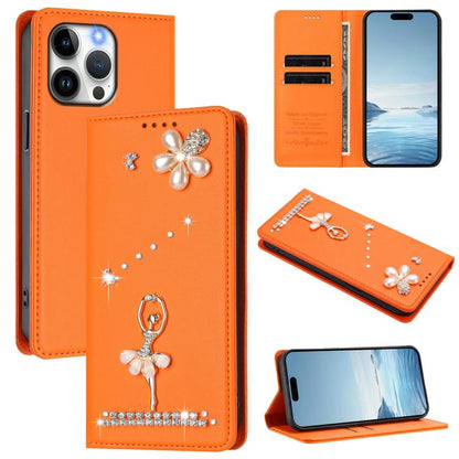 Ballet Girl Diamond Studded RFID Vegan Leather Phone Case, For iPhone 15 Pro Max, For iPhone 15 Pro, For iPhone 15 Plus