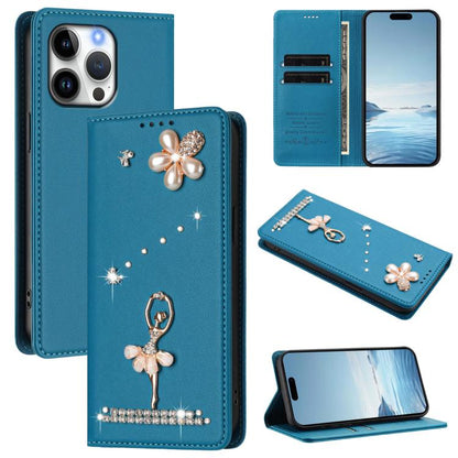 Ballet Girl Diamond Studded RFID Vegan Leather Phone Case, For iPhone 17, For iPhone Air, For iPhone 16 Pro Max