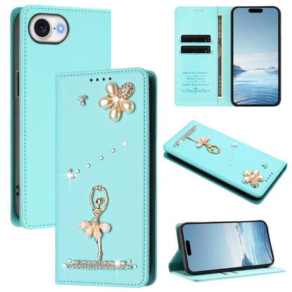 Ballet Girl Diamond Studded RFID Vegan Leather Phone Case, For iPhone 17e / 16e, For iPhone 17 Pro Max, For iPhone 17 Pro