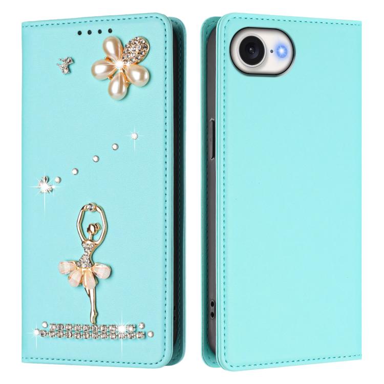 Ballet Girl Diamond Studded RFID Vegan Leather Phone Case, For iPhone 17e / 16e, For iPhone 17 Pro Max, For iPhone 17 Pro
