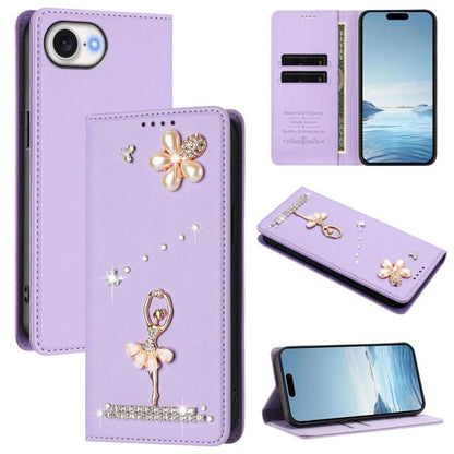Ballet Girl Diamond Studded RFID Vegan Leather Phone Case, For iPhone 17e / 16e, For iPhone 17 Pro Max, For iPhone 17 Pro