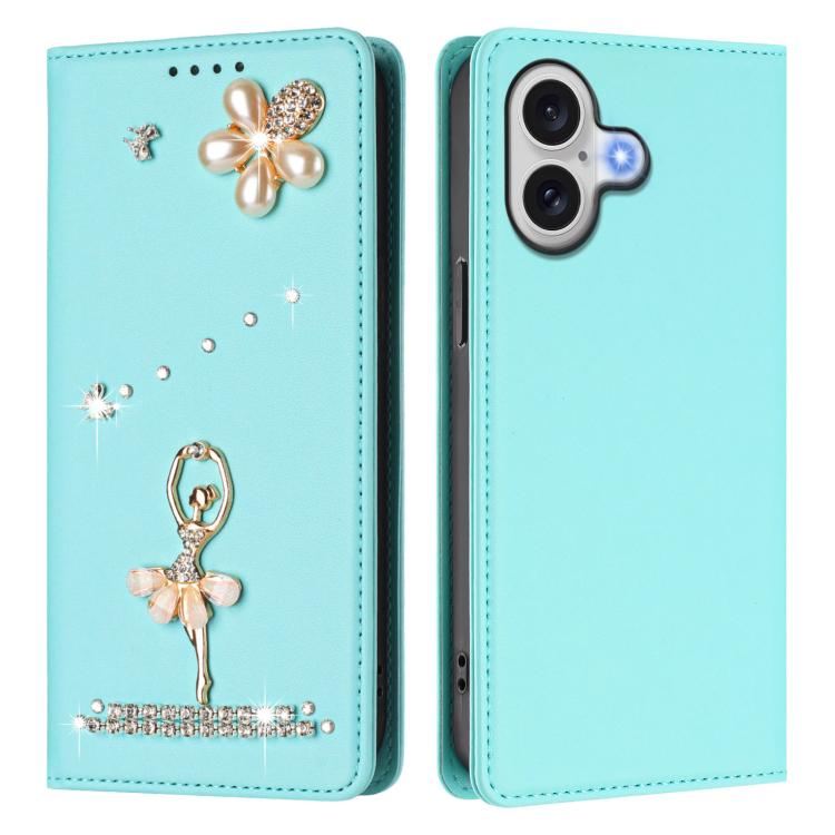 Ballet Girl Diamond Studded RFID Vegan Leather Phone Case, For iPhone 17, For iPhone Air, For iPhone 16 Pro Max