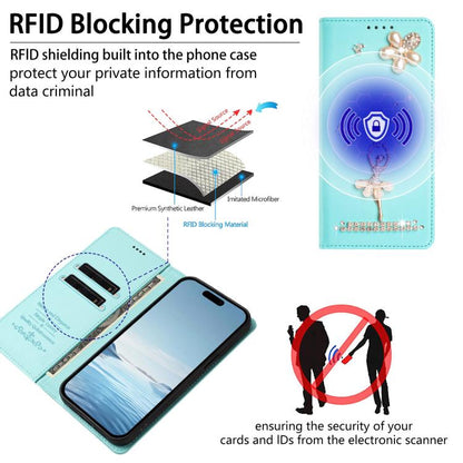 Ballet Girl Diamond Studded RFID Vegan Leather Phone Case, For iPhone 17, For iPhone Air, For iPhone 16 Pro Max