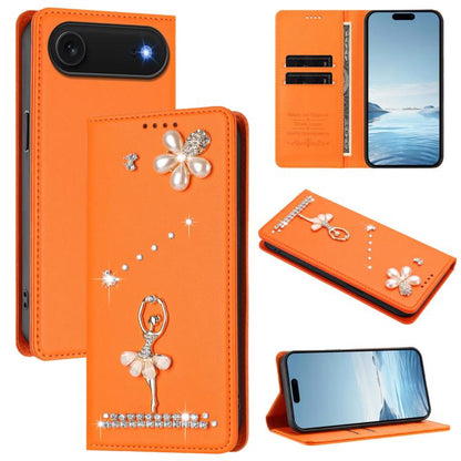 Ballet Girl Diamond Studded RFID Vegan Leather Phone Case, For iPhone 17, For iPhone Air, For iPhone 16 Pro Max