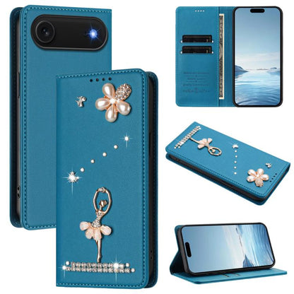 Ballet Girl Diamond Studded RFID Vegan Leather Phone Case, For iPhone 17, For iPhone Air, For iPhone 16 Pro Max