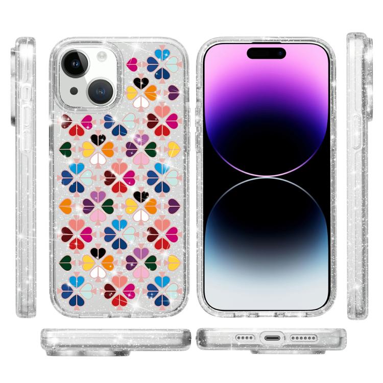 Glittering Crystal Red Heart Pattern Phone Case, For iPhone 13