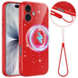Fine Hole Glossy Glitter Magnetic TPU Phone Case with Same Color Hand Strap, For iPhone 16 Pro, For iPhone 16 Plus, For iPhone 16