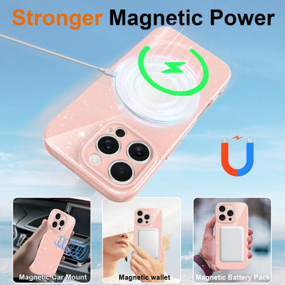 Fine Hole Glossy Glitter Magnetic TPU Phone Case with Same Color Hand Strap, For iPhone 16 Pro, For iPhone 16 Plus, For iPhone 16