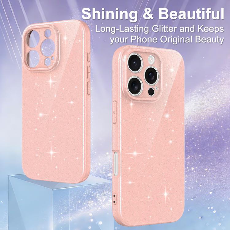 Fine Hole Glossy Glitter Magnetic TPU Phone Case with Same Color Hand Strap, For iPhone 16 Pro, For iPhone 16 Plus, For iPhone 16