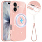 Fine Hole Glossy Glitter Magnetic TPU Phone Case with Same Color Hand Strap, For iPhone 16 Pro, For iPhone 16 Plus, For iPhone 16