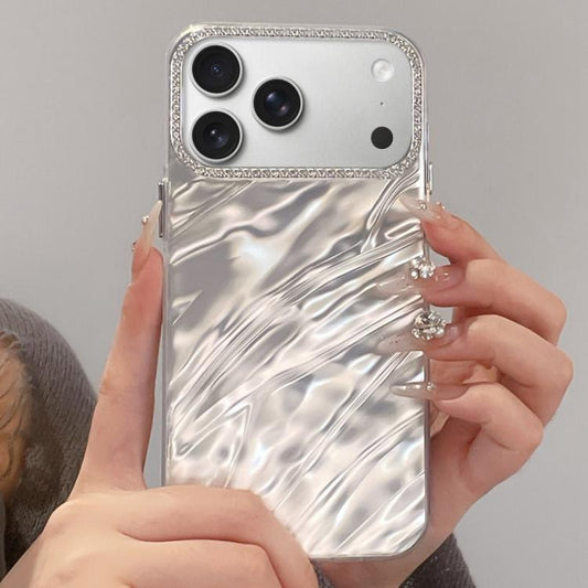 Rhinestone Lens Frame Wrinkled Design Phone Case, For iPhone 17 Pro Max, For iPhone 17 Pro, For iPhone 17, For iPhone Air, For iPhone 16 Pro Max, For iPhone 16 Pro, For iPhone 16, For iPhone 15 Pro Max