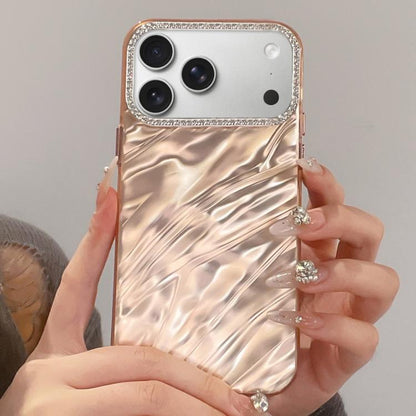 Rhinestone Lens Frame Wrinkled Design Phone Case, For iPhone 17 Pro Max, For iPhone 17 Pro, For iPhone 17, For iPhone Air, For iPhone 16 Pro Max, For iPhone 16 Pro, For iPhone 16, For iPhone 15 Pro Max