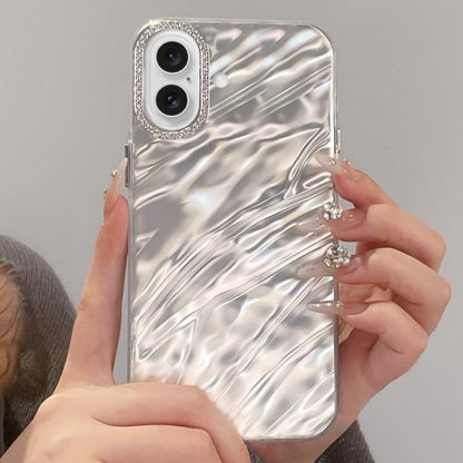 Rhinestone Lens Frame Wrinkled Design Phone Case, For iPhone 17 Pro Max, For iPhone 17 Pro, For iPhone 17, For iPhone Air, For iPhone 16 Pro Max, For iPhone 16 Pro, For iPhone 16, For iPhone 15 Pro Max