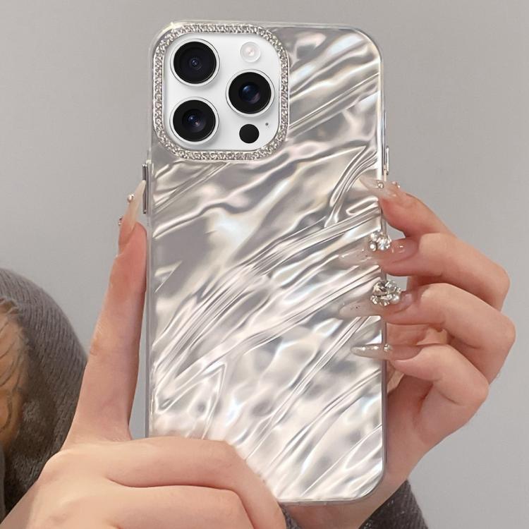 Rhinestone Lens Frame Wrinkled Design Phone Case, For iPhone 17 Pro Max, For iPhone 17 Pro, For iPhone 17, For iPhone Air, For iPhone 16 Pro Max, For iPhone 16 Pro, For iPhone 16, For iPhone 15 Pro Max