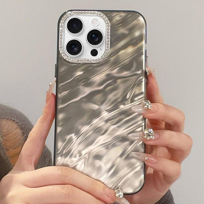 Rhinestone Lens Frame Wrinkled Design Phone Case, For iPhone 17 Pro Max, For iPhone 17 Pro, For iPhone 17, For iPhone Air, For iPhone 16 Pro Max, For iPhone 16 Pro, For iPhone 16, For iPhone 15 Pro Max