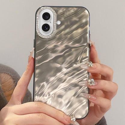Rhinestone Lens Frame Wrinkled Design Phone Case, For iPhone 17 Pro Max, For iPhone 17 Pro, For iPhone 17, For iPhone Air, For iPhone 16 Pro Max, For iPhone 16 Pro, For iPhone 16, For iPhone 15 Pro Max