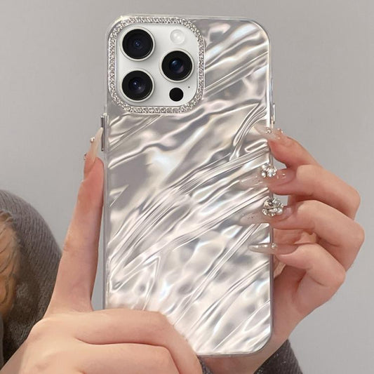 Rhinestone Lens Frame Wrinkled Design Phone Case, For iPhone 15 Pro, For iPhone 15, For iPhone 14, For iPhone 14 Pro, For iPhone 14 Pro Max, For iPhone 13 Pro Max, For iPhone 13 Pro, For iPhone 13