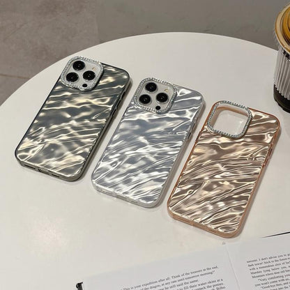 Rhinestone Lens Frame Wrinkled Design Phone Case, For iPhone 15 Pro, For iPhone 15, For iPhone 14, For iPhone 14 Pro, For iPhone 14 Pro Max, For iPhone 13 Pro Max, For iPhone 13 Pro, For iPhone 13