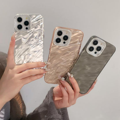 Rhinestone Lens Frame Wrinkled Design Phone Case, For iPhone 17 Pro Max, For iPhone 17 Pro, For iPhone 17, For iPhone Air, For iPhone 16 Pro Max, For iPhone 16 Pro, For iPhone 16, For iPhone 15 Pro Max