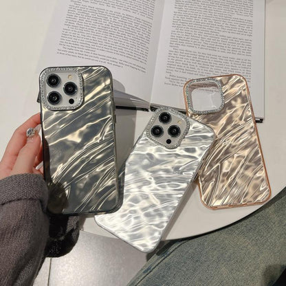 Rhinestone Lens Frame Wrinkled Design Phone Case, For iPhone 17 Pro Max, For iPhone 17 Pro, For iPhone 17, For iPhone Air, For iPhone 16 Pro Max, For iPhone 16 Pro, For iPhone 16, For iPhone 15 Pro Max