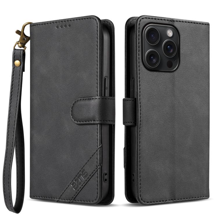 AZNS A2 Series Tri-Card Wallet RFID Vegan Leather Phone Case with Strap, For iPhone 13 Pro, For iPhone 13, For iPhone 12, For iPhone 12 Pro Max