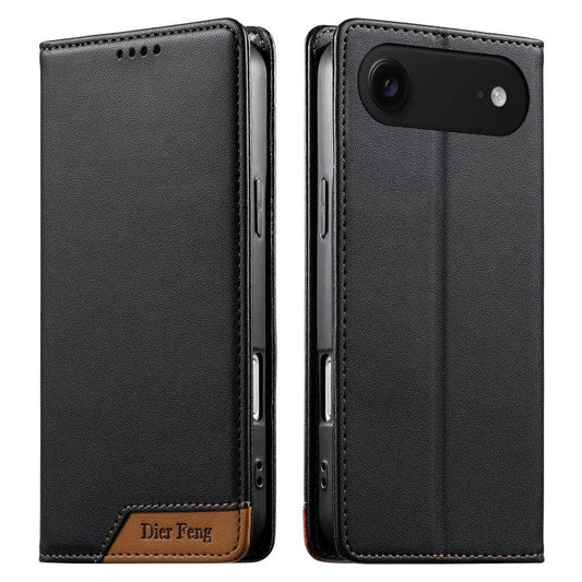 Dierfeng Splicing Strong Magnetic RFID Vegan Leather Phone Case, For iPhone Air, For iPhone 16 Pro Max, For iPhone 16 Pro, For iPhone 16 Plus