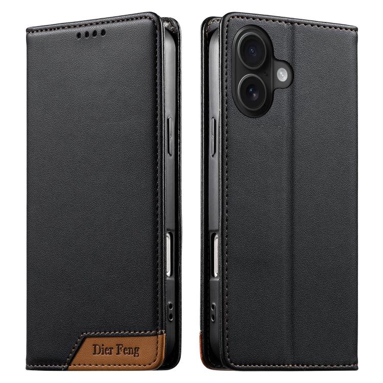 Dierfeng Splicing Strong Magnetic RFID Vegan Leather Phone Case, For iPhone 16, For iPhone 15 Pro Max, For iPhone 15 Pro, For iPhone 15 Plus