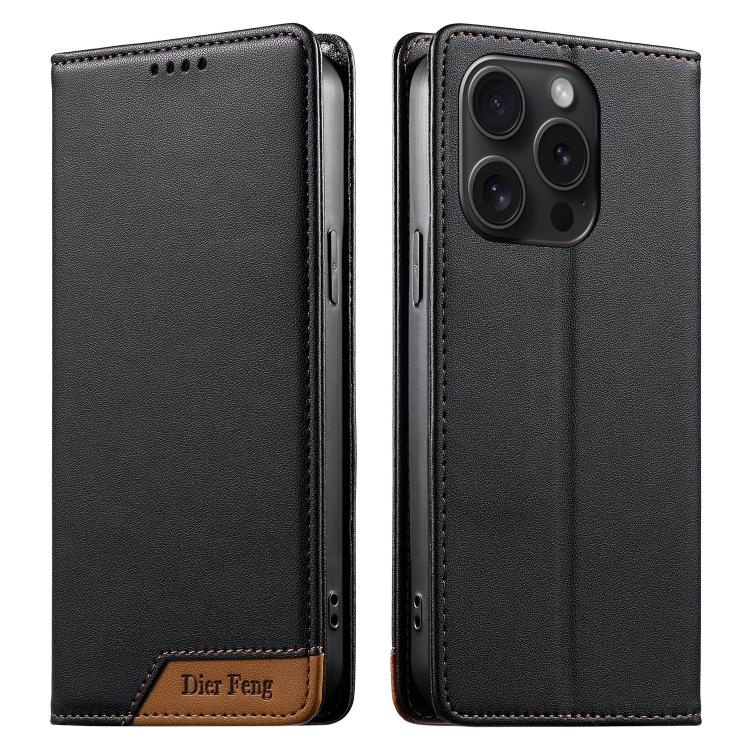 Dierfeng Splicing Strong Magnetic RFID Vegan Leather Phone Case, For iPhone 16, For iPhone 15 Pro Max, For iPhone 15 Pro, For iPhone 15 Plus