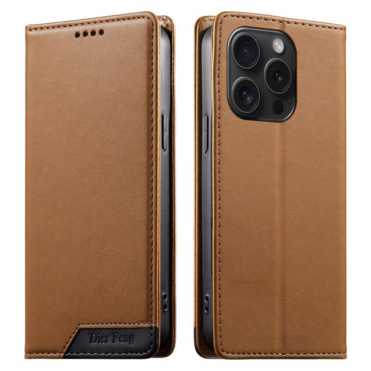 Dierfeng Splicing Strong Magnetic RFID Vegan Leather Phone Case, For iPhone 16, For iPhone 15 Pro Max, For iPhone 15 Pro, For iPhone 15 Plus