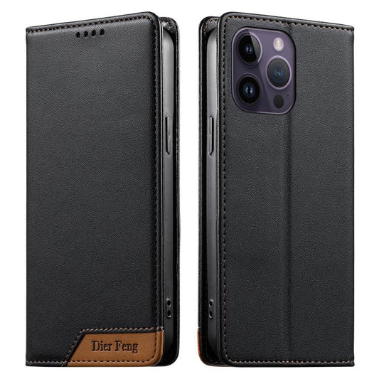 Dierfeng Splicing Strong Magnetic RFID Vegan Leather Phone Case, For iPhone 14 Pro Max, For iPhone SE 2022 / SE 2020 / 8 / 7, For iPhone 13 Pro Max, For iPhone 13 Pro