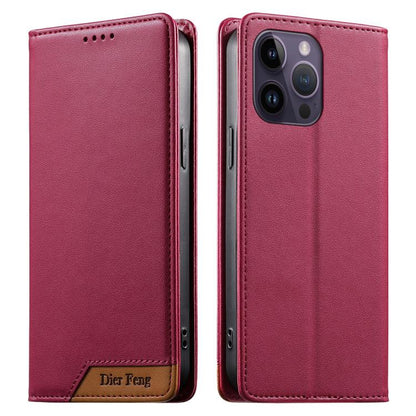 Dierfeng Splicing Strong Magnetic RFID Vegan Leather Phone Case, For iPhone 14 Pro Max, For iPhone SE 2022 / SE 2020 / 8 / 7, For iPhone 13 Pro Max, For iPhone 13 Pro