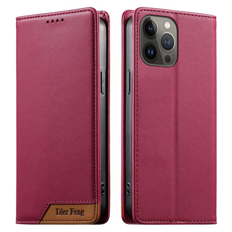 Dierfeng Splicing Strong Magnetic RFID Vegan Leather Phone Case, For iPhone 14 Pro Max, For iPhone SE 2022 / SE 2020 / 8 / 7, For iPhone 13 Pro Max, For iPhone 13 Pro