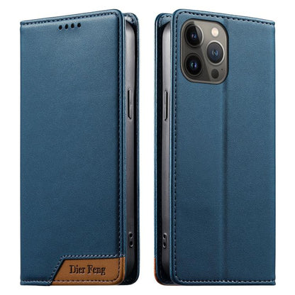 Dierfeng Splicing Strong Magnetic RFID Vegan Leather Phone Case, For iPhone 14 Pro Max, For iPhone SE 2022 / SE 2020 / 8 / 7, For iPhone 13 Pro Max, For iPhone 13 Pro