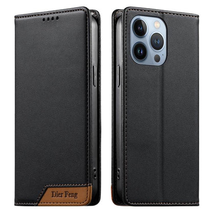 Dierfeng Splicing Strong Magnetic RFID Vegan Leather Phone Case, For iPhone 14 Pro Max, For iPhone SE 2022 / SE 2020 / 8 / 7, For iPhone 13 Pro Max, For iPhone 13 Pro