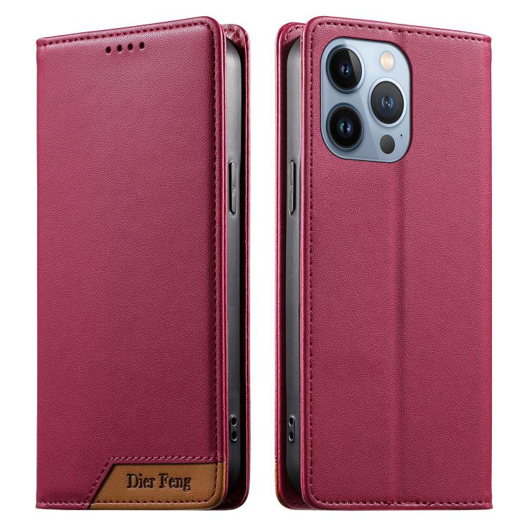 Dierfeng Splicing Strong Magnetic RFID Vegan Leather Phone Case, For iPhone 14 Pro Max, For iPhone SE 2022 / SE 2020 / 8 / 7, For iPhone 13 Pro Max, For iPhone 13 Pro