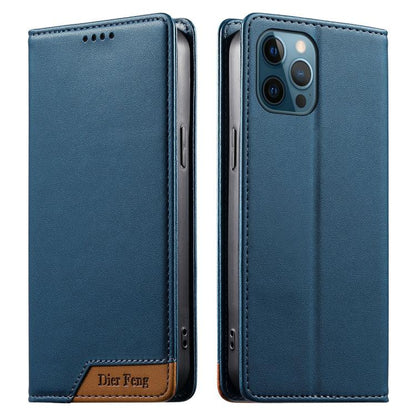 Dierfeng Splicing Strong Magnetic RFID Vegan Leather Phone Case, For iPhone 13 mini, For iPhone 12 / 12 Pro, For iPhone 12 Pro Max, For iPhone 12 mini