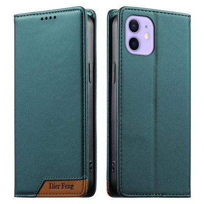 Dierfeng Splicing Strong Magnetic RFID Vegan Leather Phone Case, For iPhone 13 mini, For iPhone 12 / 12 Pro, For iPhone 12 Pro Max, For iPhone 12 mini