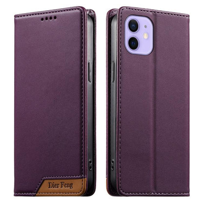 Dierfeng Splicing Strong Magnetic RFID Vegan Leather Phone Case, For iPhone 13 mini, For iPhone 12 / 12 Pro, For iPhone 12 Pro Max, For iPhone 12 mini