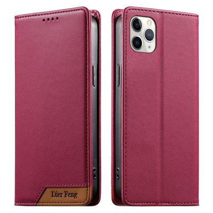 Dierfeng Splicing Strong Magnetic RFID Vegan Leather Phone Case, For iPhone 11 Pro Max, For iPhone 11, For iPhone 11 Pro, For iPhone X / XS